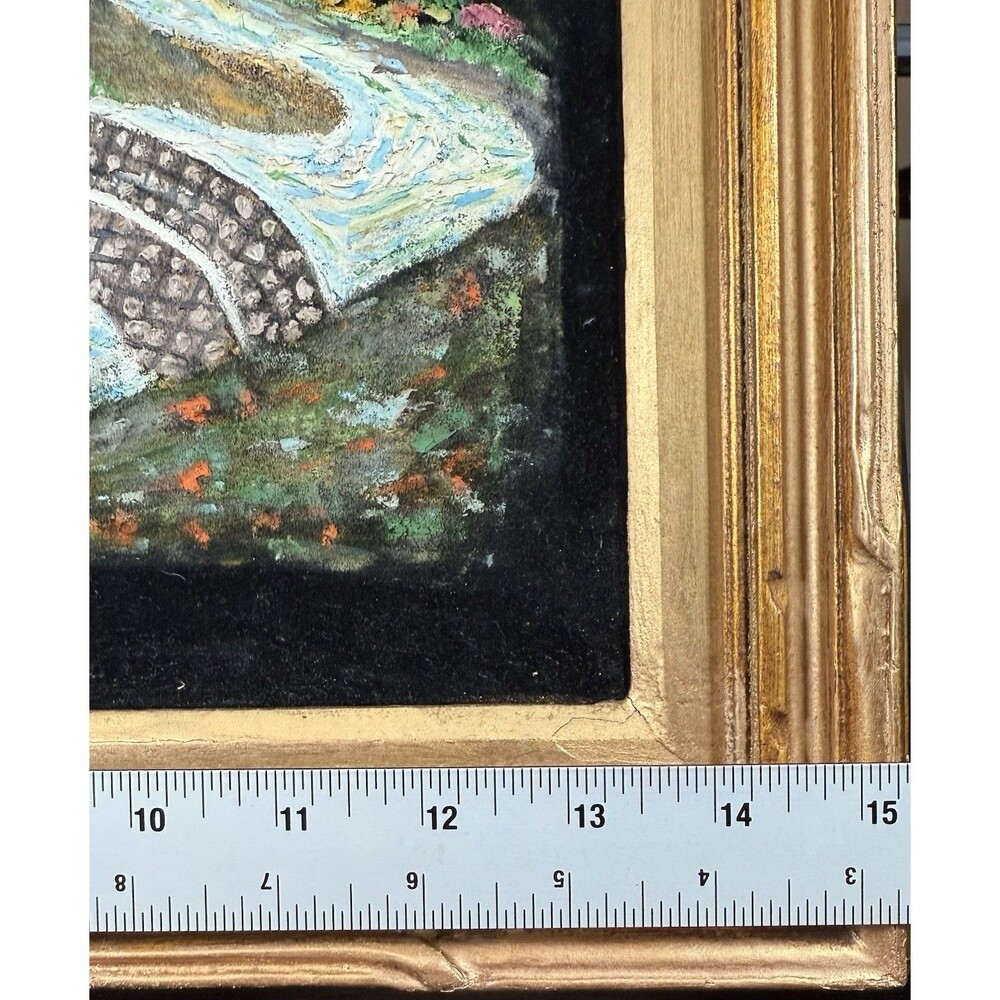 Fall Landscape Painted On Black Velvet Framed - Picture 6 of 9